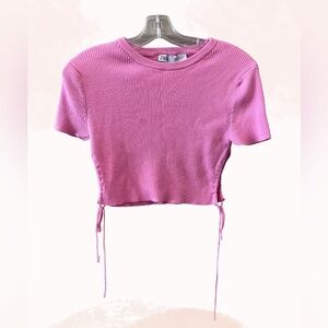 Zara Pink Ribbed Crop Top
